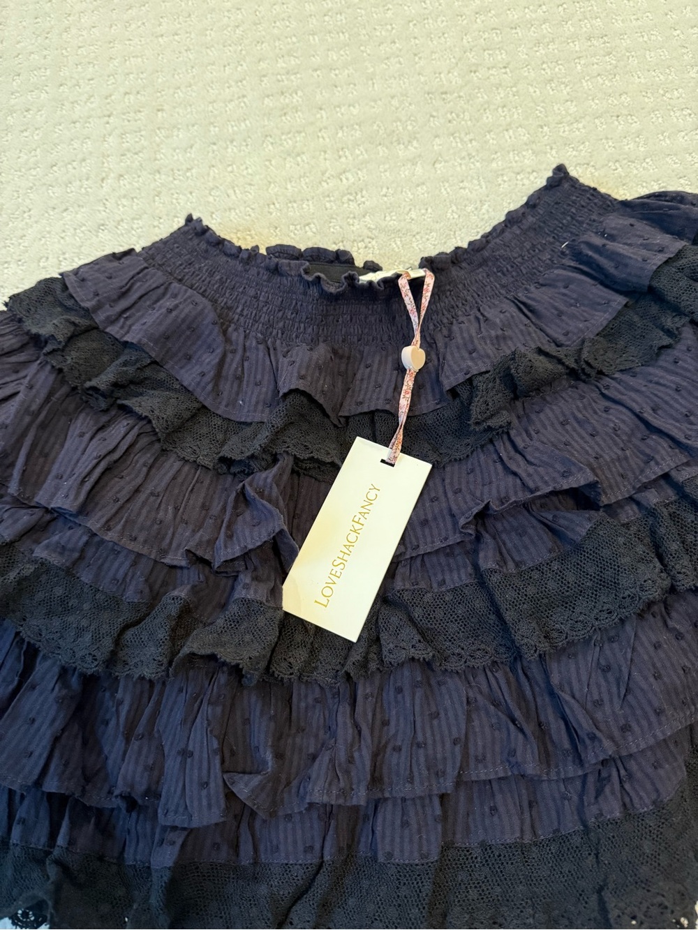 LoveShackFancy Navy Ruffle Mini Skirt